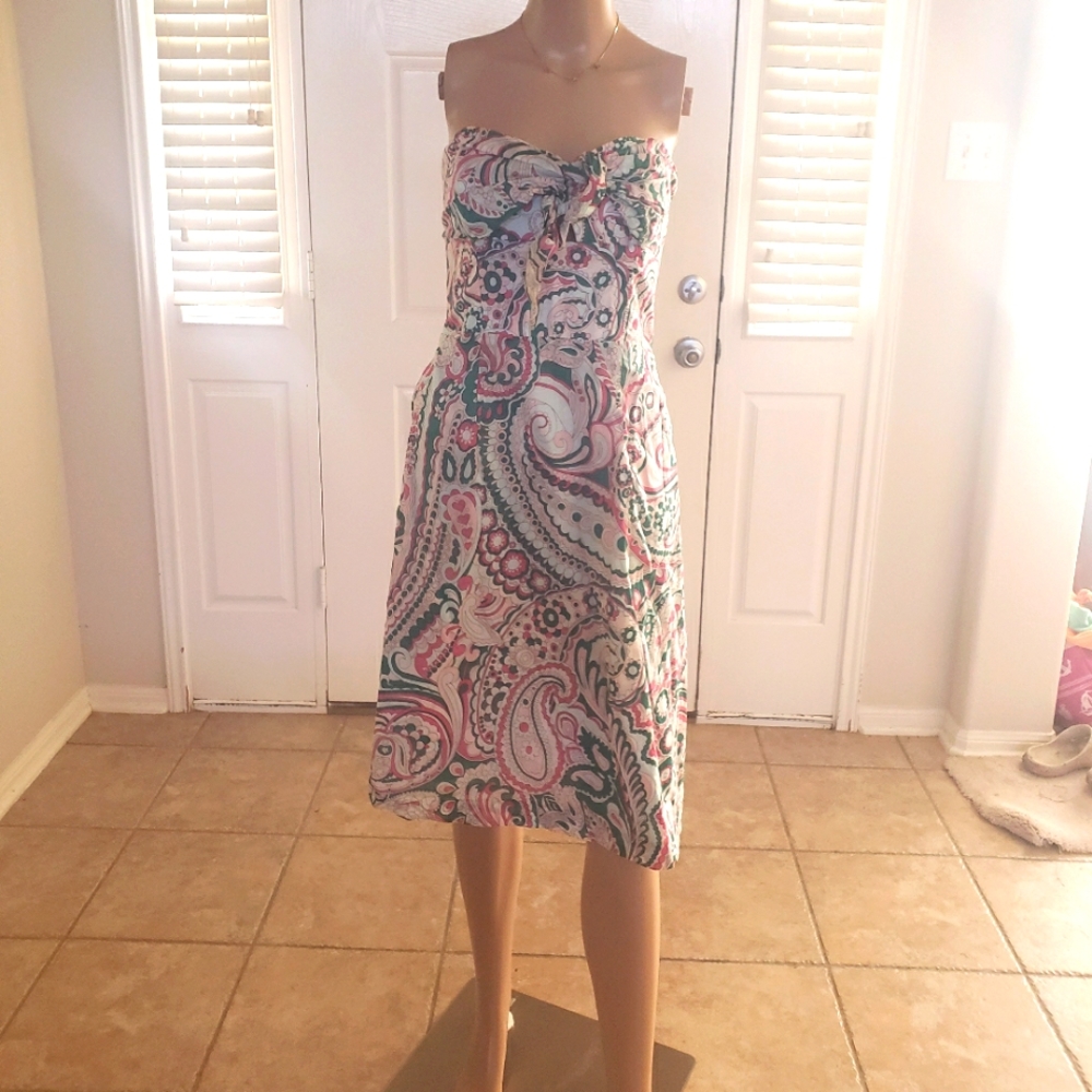 NWT Shoshanna 10 strapless keyhole tie neckline paisley 100% cotton